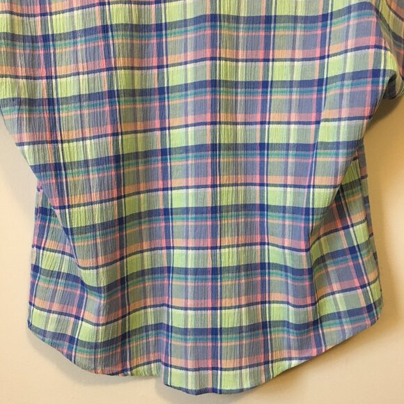 Plaid Pastelcore Seersucker Button Down Short Sleeve Top - Picture 7 of 16